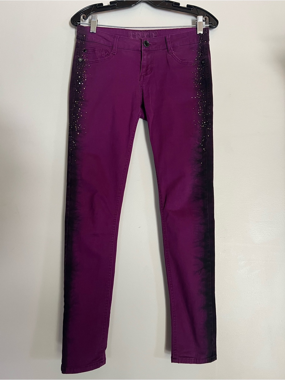 TRUCE Womens Purple Magenta Skinny Jeans Size 7 Black Sequin Side Stripe Y2K